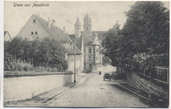 AK Gruss aus Messkirch Kirche mit Straße 1910