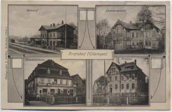 VERKAUFT !!!   AK Mehrbild Kraftsdorf / Thüringen Bahnhof Geschäftshaus Postamt ... 1910