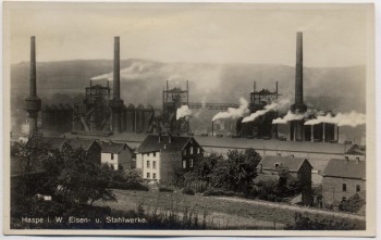 VERKAUFT !!!   AK Haspe in Westfalen Eisen- und Stahlwerke Hagen 1930