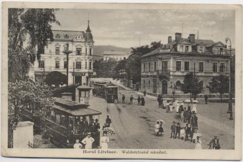 AK Horní Litvínov Ober Leutensdorf Waldstein Platz mit Straßenbahn viele Menschen Böhmen-Mähren Tschechien 1920 RAR