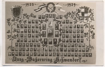 VERKAUFT !!!   AK Jung-Bayern-Ring Schwandorf Patriotika Wappen 1923 1929 RAR
