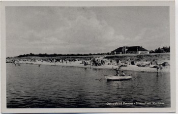 AK Ostseebad Prerow Strand mit Kurhaus Boot Menschen 1954