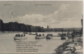 AK Ingolstadt Pioniere beim Brückenbau Feldpost 1915