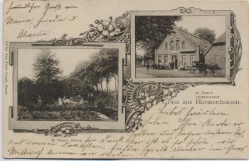 VERKAUFT !!!   AK Gruss aus Harmenhausen M. Plate' s Gastwirtschaft Garten bei Berne Elsfleth 1904 RAR
