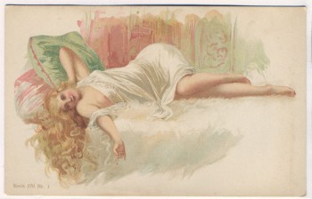 Künstler-AK Frau auf Bett liegend Busen entblößt  Serie 370 Nr. 1 Erotik 1900