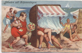 AK Groeten uit Scheveningen Een dubbele verrassing Comic Südholland 1930