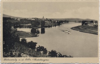 AK Leitmeritz Litoměřice an der Elbe Ortsansicht mit Dampfer Sudetengau Tschechien 1935