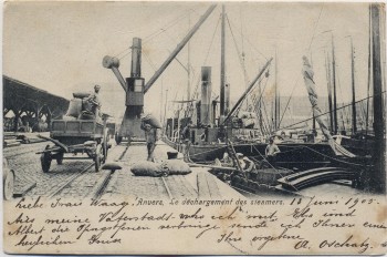 AK Anvers Antwerpen Hafenpartie mit Schiffe Kran Flandern Belgien 1905