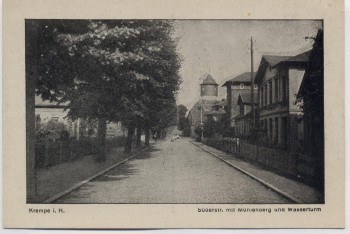 AK Krempe in Holstein Süderstraße mit Mühlenberg und Wasserturm 1930