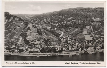 AK Blick auf Aßmannshausen Rhein Hotel Schöneck Trechtingshausen b. Rüdesheim 1940