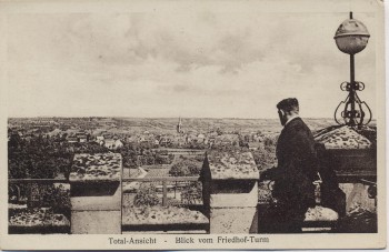 VERKAUFT !!!   AK Freinsheim / Pfalz Totalansicht Blick vom Friedhof-Turm mit Mann 1940