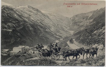 AK Franzenshöhe und Stilfserjoch mit Pferdekutsche bei Prad Südtirol Italien 1907