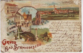 AK Litho Gruss aus Bad Schmiedeberg Autor Hotel Gasthof 1898 RAR