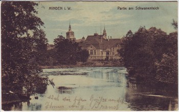 AK Minden in Westfalen Partie am Schwanenteich 1911