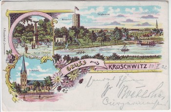VERKAUFT !!!   AK Litho Gruss aus Kruschwitz Kruszwica Kaiser-Denkmal Kirche Totalansicht Pommern Polen 1902 RAR