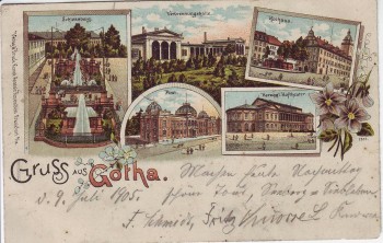 Litho Gruss aus Gotha Schlossberg Post Rathaus ... 1905