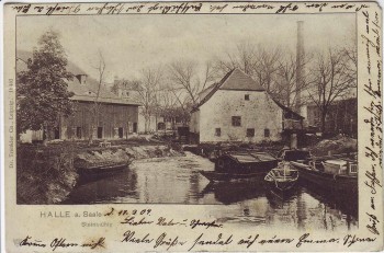 VERKAUFT !!!   AK Halle an der Saale Steinmühle mit Booten Stempel 1904 RAR
