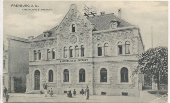 VERKAUFT !!!   AK Freyburg an der Unstrut Kaiserliches Postamt mit Menschen 1907 RAR