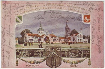 AK Düsseldorf Gewerbeausstellung Verein zur Förderung der bergbaulichen Interessen Wappen Frau 1902