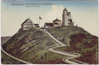 AK Riesengebirge Schneekoppe mit Jubiläumsweg Schlesien Tschechien 1913