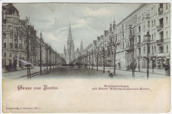 AK Gruss aus Berlin Charlottenburg Kurfürstendamm mit Kaiser Wilhelm-Gedächtniskirche 1899