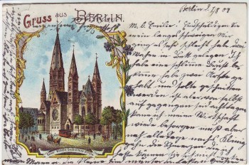 AK Litho Gruss aus Berlin Charlottenburg Kaiser Wilhelm Gedächtniskirche 1904