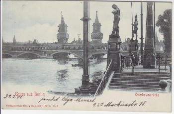 AK Gruss aus Berlin Kreuzberg Friedrichshain Oberbaumbrücke 1901
