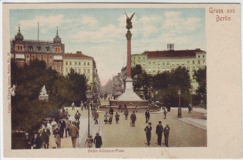 AK Gruss aus Berlin Kreuzberg Belle-Alliance-Platz mit Menschen 1910