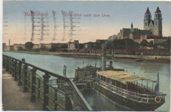 AK Magdeburg Elbe-Blick nach dem Dom mit Schiff 1926