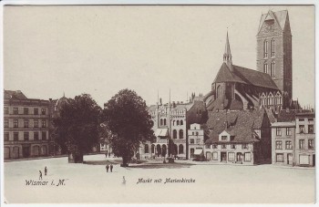 AK Wismar Markt mit Marienkirche 1908