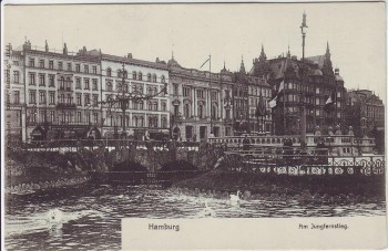 AK Hamburg Am Jungfernstieg mit Hotel zum Kronprinzen 1910