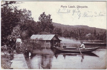 AK Maria Laach Uferpartie Boot Menschen Fahrrad bei Glees Mendig 1911