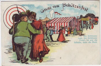 AK Gruss vom Schützenfest Schießscheibe Schütze Damen 1900