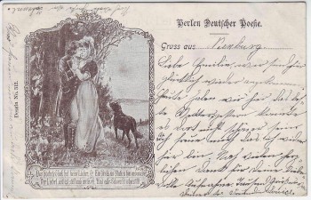 Künstler-AK Perlen Deutscher Poesie Mann mit Frau Hund Dessin 312 1901