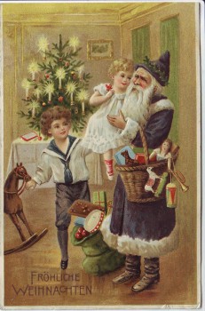 VERKAUFT !!!   Präge-AK Fröhliche Weihnachten Weihnachtsmann Kinder Geschenke Weihnachtsbaum 1913