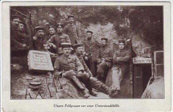 AK Unsere Feldgrauen vor einer Unterstandshöhle 1.WK Feldpost 1916