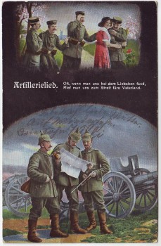 AK Artillerielied Soldaten Pickelhaube Geschütz 1.WK Feldpost 1915