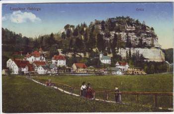 AK Oybin Ortsansicht mit Berg Lausitzer Gebirge 1917