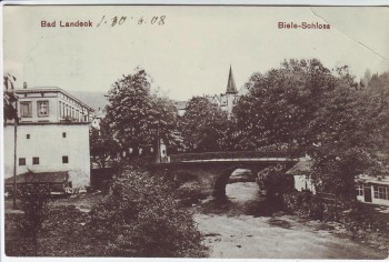 AK Bad Landeck Lądek-Zdrój Biele-Schloss mit Brücke Schlesien Polen 1908