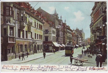 AK Freiburg im Breisgau Kaiserstrasse Bezirksamt Basler Hof 1907