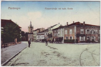 AK Morhange Mörchingen Klapperstraße mit kath. Kirche Lothringen Frankreich Feldpost 1914