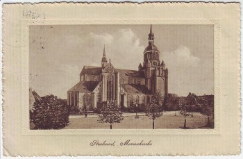 VERKAUFT !!!   Präge-AK Stralsund Marienkirche 1913