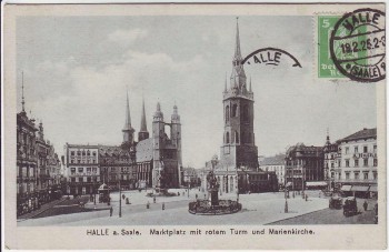 AK Halle an der Saale Marktplatz mit rotem Turm und Marienkirche 1925