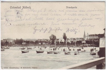 AK Ostseebad Ahlbeck Strandpartie mit Schiffen 1904