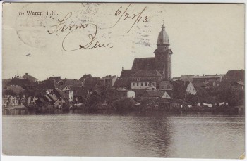 AK Waren an der Müritz Ortsansicht mit Kirche 1913