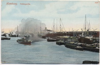 VERKAUFT !!!   AK Hamburg Hafenpartie mit Schiffen 1910