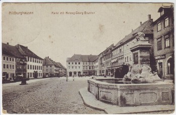 AK Hildburghausen Markt mit Herzog-Georg-Brunnen Feldpost 1917
