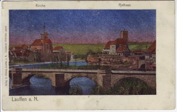 AK Lunakarte Lauffen am Neckar Ortsansicht mit Kirche und Rathaus 1906