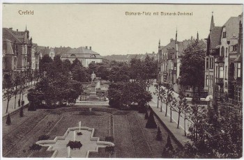 AK Krefeld Crefeld Bismarck-Platz und Denkmal 1910