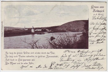 AK Gruss aus Schweich an der Mosel Ortsansicht mit Gedicht 1898 RAR
